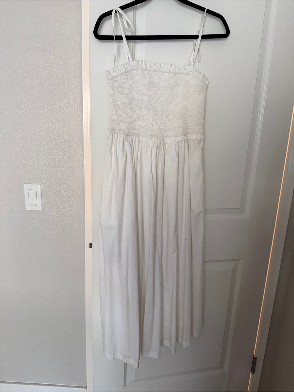 Steve Madden White Smocked Tie-Strap Casual Maxi Dress